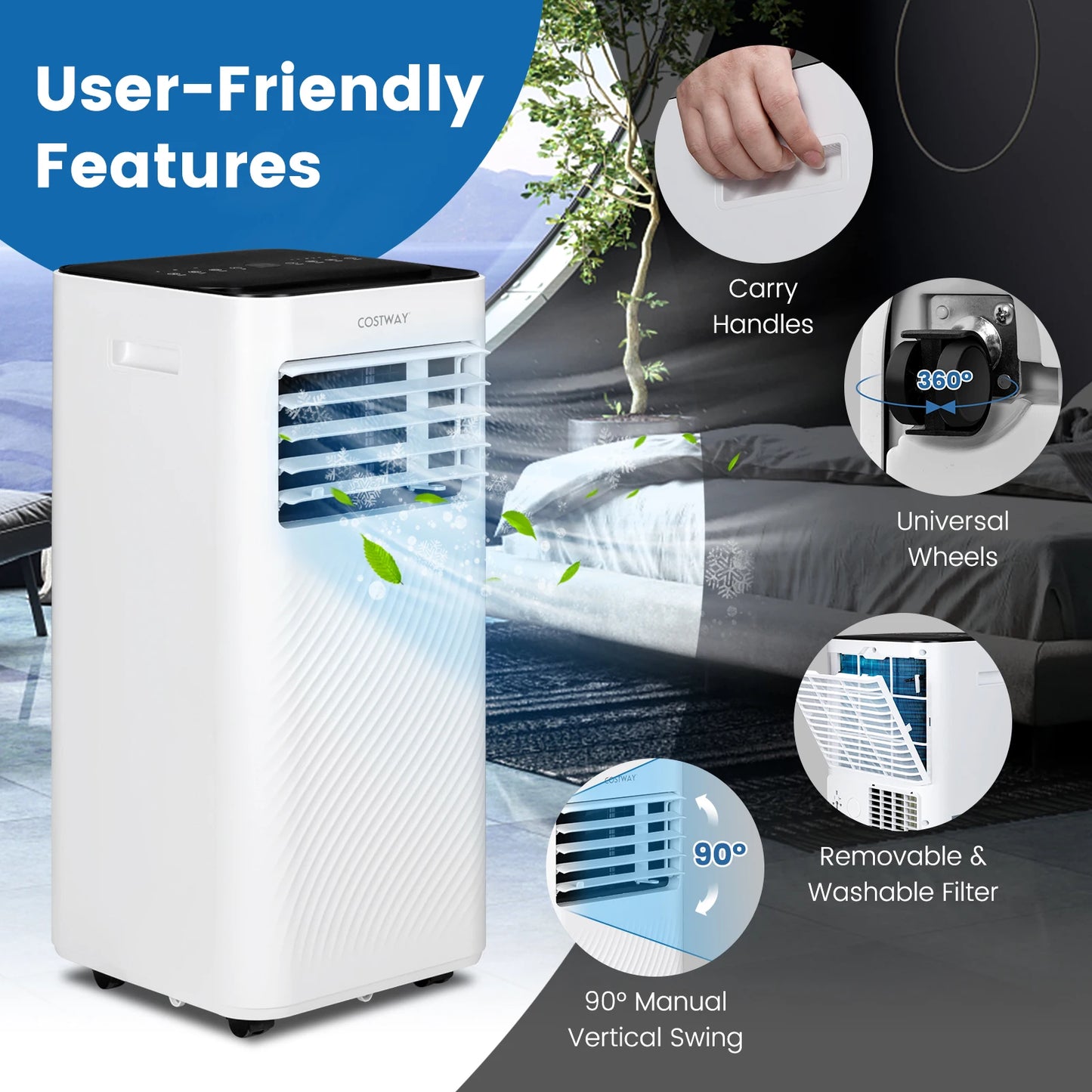 10000 BTU Portable Air Conditioner 4-in-1 AC w/ Cool Fan Dehumidifier Sleep Mode