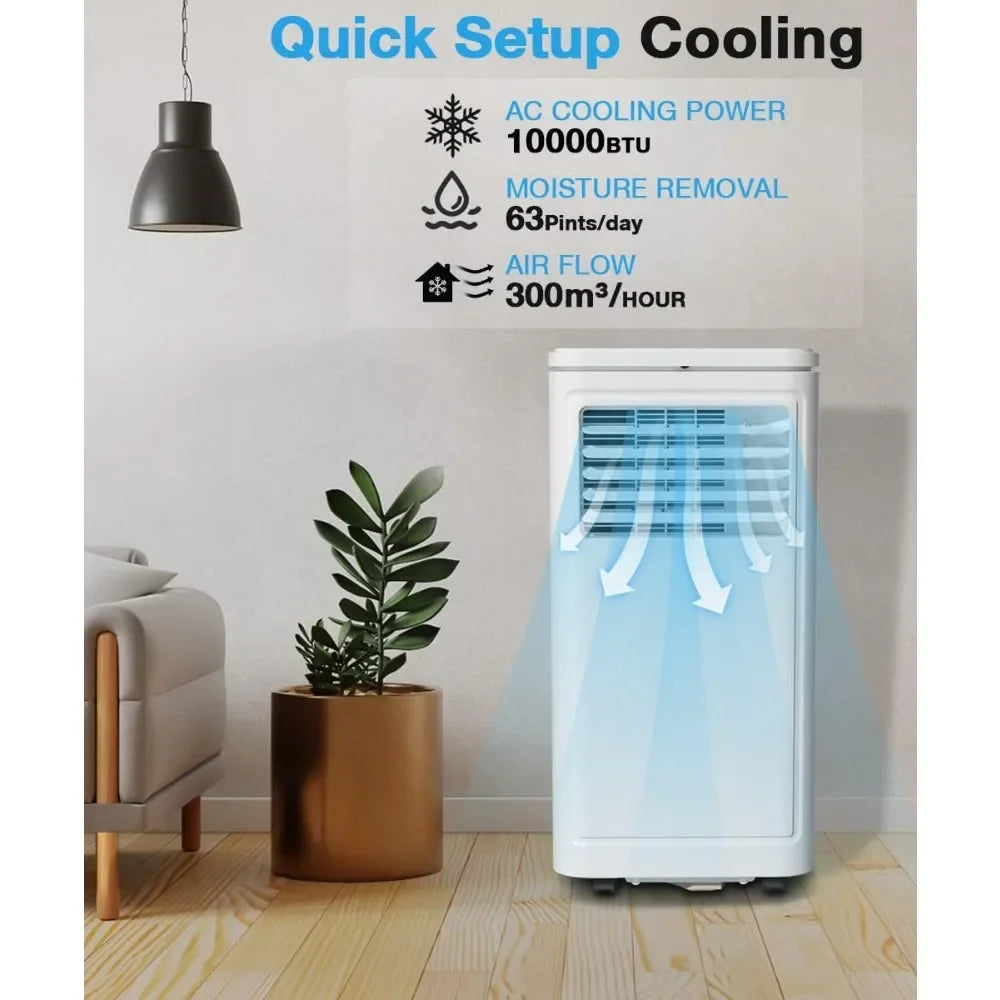 10000 BTU Portable Air Conditioner,Portable AC with Dehumidifier & Fan, 2 Fan Speeds, 24H Timer, Remote Control