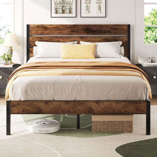 Queen Bed Frame with Headboard and Footboard, Metal Queen Bed Frame with Under-Bed Storage, All-Metal Support System