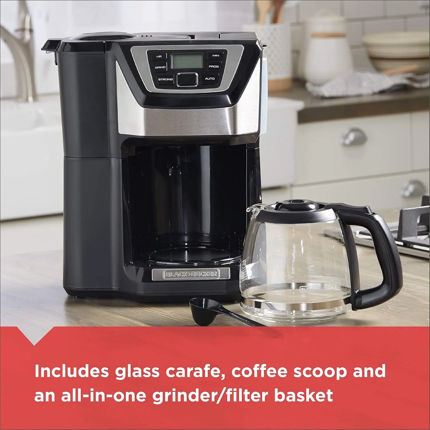 12-Cup Mill and Brew Coffee Maker, Automatic Grind and Brew Drip Coffee Machine, Programmable, Sneak-A-Cup, Reusable Filter.