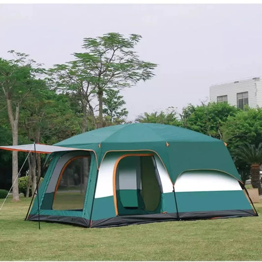 Outdoor Thick Rainproof Camping Tent, Travel 4-12P Double Layer Field, Luxury Large Camping Tent, 2 Bedrooms and 1 Hall