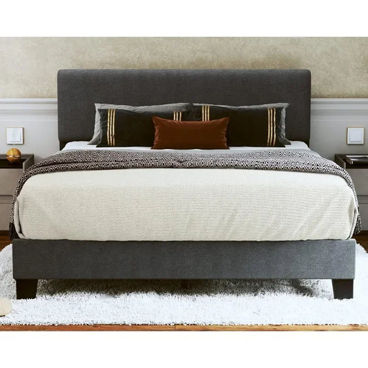 Queen Bed Frame Upholstered Bed Frame Platform with Adjustable Headboard Linen Fabric Headboard Wooden Slats Support