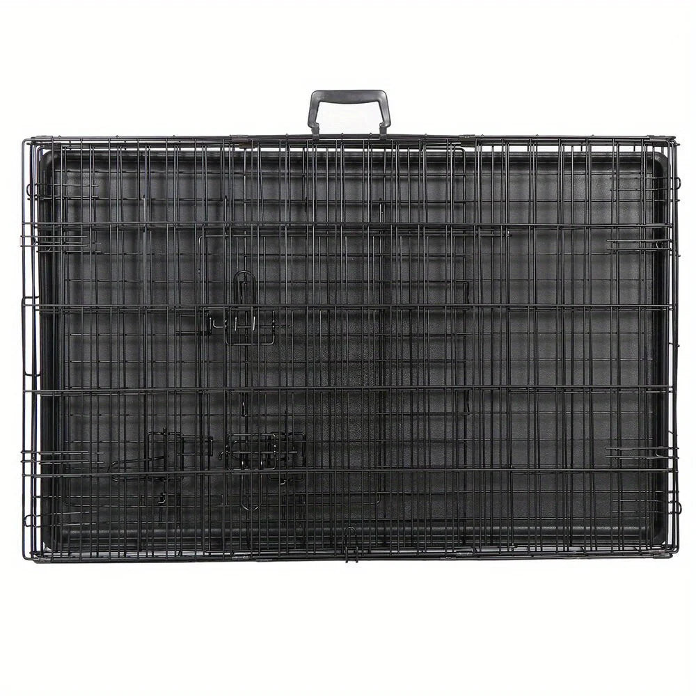 36 inch folding metal dog cage kennel double door with tray tray, black