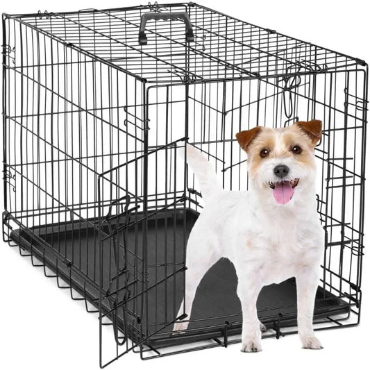 Dog Crate Kennel, Metal Pet Cage Double Door W/Divider Panel, Folding Travel Indoor Outdoor Dog Kennel