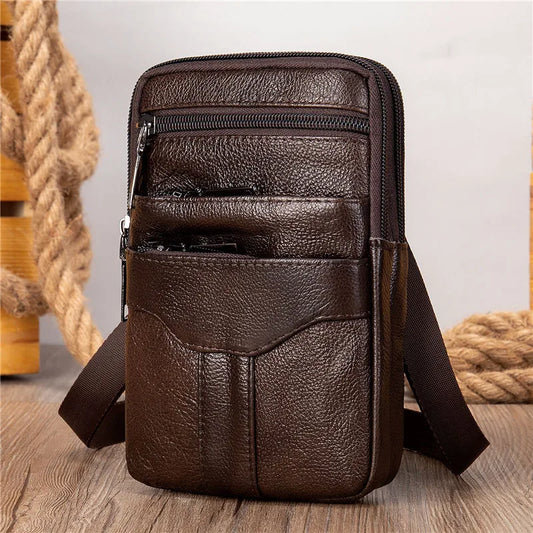 Men PU Leather Shoulder Male Fanny Pack High Quality Messenger Bags Men's Fashion Business Belt Bag Small Briefcase Waist